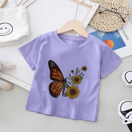 Fashion Cute Girls Tops Lady Cartoon Butterfly Floral Elegant Girls Tshirt Cartoon Baby Boy Clothes Round Neck Childrens Shirt