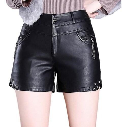 Idopy Fashion Womens PU leather Shorts Female Slim Fit Studded Sexy Shorts Night Club Rivet Mini Short Pants For Women