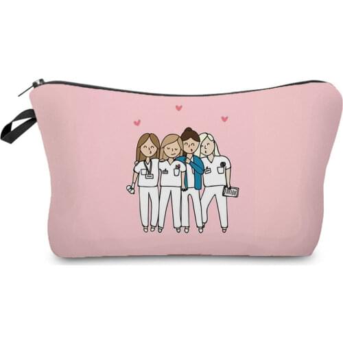 Cartoon Ladies Nurse Printed Cosmetic Bags Foldable High Capacity Women Makeup Bag Eco Reusable Storage Bag Chic Pencil Case