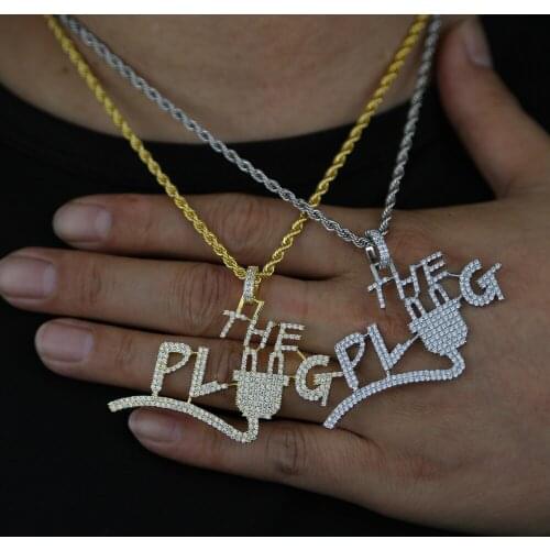 Micro Pave CZ Hip Hop Bling Men Jewelry High Quality Gold Color Wholesale Cubic Zirconia The Plug Pendant Necklace