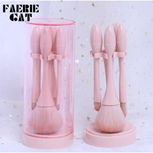 5PCS Multifunctional Facial Makeup Brushes Tools Set Eye Shadow Foundation Blush Make Up Brush Tool with Storage Box Holder Pink