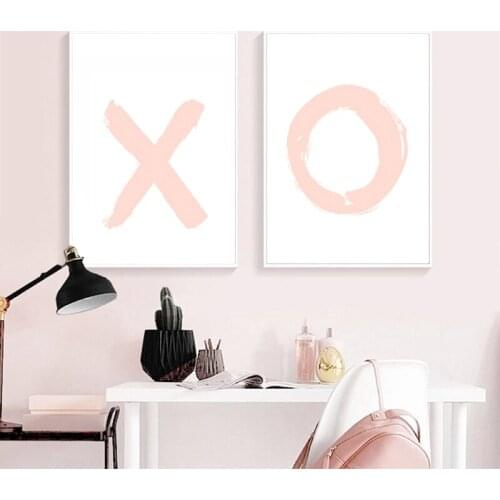 X and O Pink Watercolor Wall Art Canvas Painting Nursery Decor , Blush Nordic Posters and Prints Wall Pictures for Girls Room