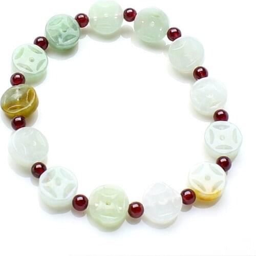 Natural A grade jade Money Donut Bracelet Bead Bracelet Single Lap Hand-made Bangle For Woman 's fine Jadeite Jewelry