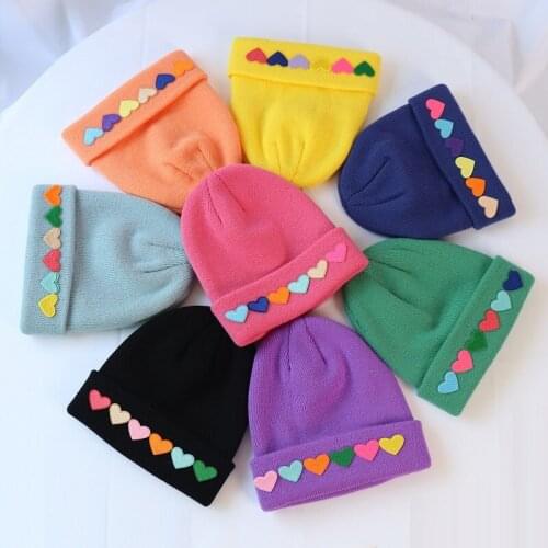 New 2020 Spring Autumn Winter Baby Girls hat Colorful Heart Children Warm Wool Knitted Caps Girls Casual Hats