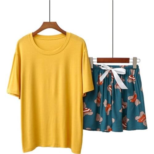 YIHAXUAN 2021 Summer New Modal Ladies Pajamas Womens Suit Short-sleeved Shorts Soft And Comfortable Home Service