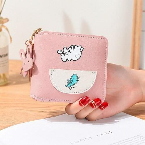 NEW Women Short Wallets PU Leather Female Cat Printing Money Purses Fashion Ladies Small Wallet With Zipper Coin Pocket