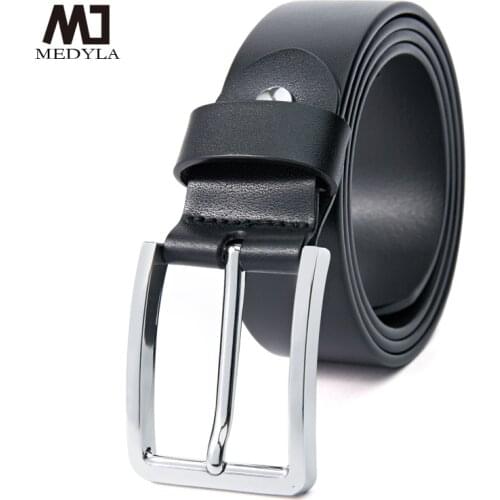MEDYLA Mens Belt Top Natural Genuine Leather Alloy Buckle Men Vintage Belt Suitable for Jeans Casual Pants A90420