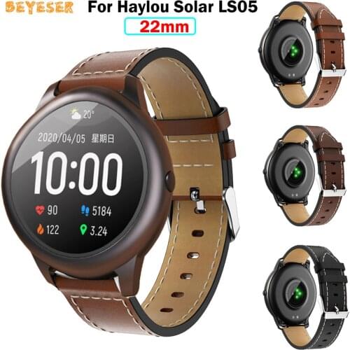 22mm Genuine Classic Leather Watchband Strap For Xiaomi Haylou Solar LS05 Smart Watch Band Bracelet Replacement Wristband Correa