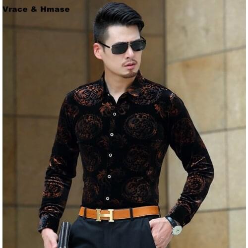 Fashion casual pleuche wash and wear quality long sleeve men shirt Spring&Autumn 2017 new arrival boutique printing shirt M-3XL
