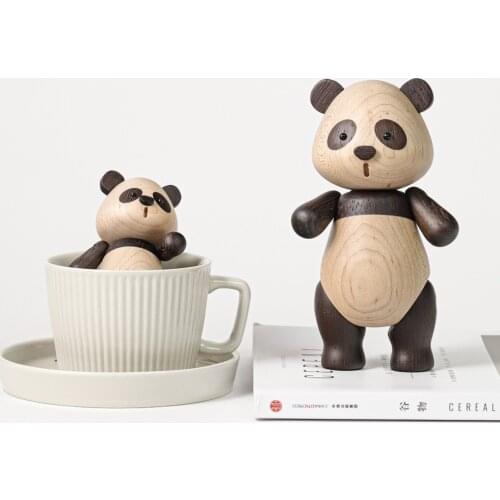 Nordic Modern Wooden Panda Figurine Cute Animal Wood Dolls Home Desktop Decoration Accessories Handicraft Toys Creative Gifts