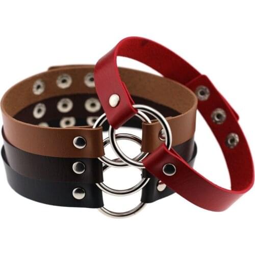 Punk Ladies Gothic Leather Anime Choker Necklace round pike 4 Rivets Buckle Collar chokers Necklaces