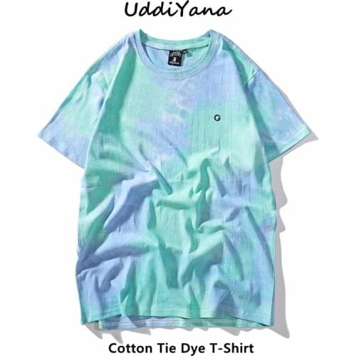 UddiYana 2021 Oversized Tie Dye Cotton T-Shirts Vintage Women Tee Shirt Mens Harajuku Fashion Sweatshirt Skateboard Y2K Clothes