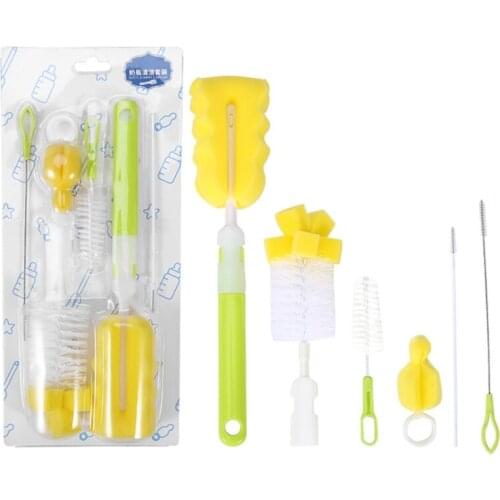 Rotating Sponge Cleaning Brushes Baby Bottle Nipple Brush Suit Set 6pcs Set N0PA