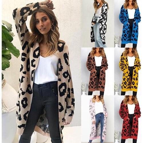 Winter cardigan women cardigans mujer 2019 Korean long sleeve fem me maxi plus size Sweater loose knitted shawl leopard grain