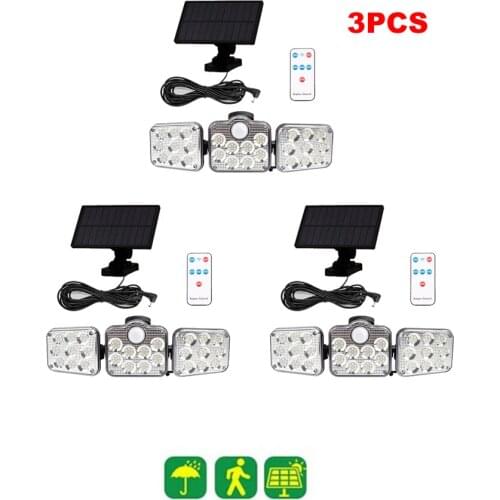 3pcs 138 led seperable remote Solar Light Outdoor Solar Lamp PIR Motion Sensor Wall Light Waterproof emergency Sunlight Garden D