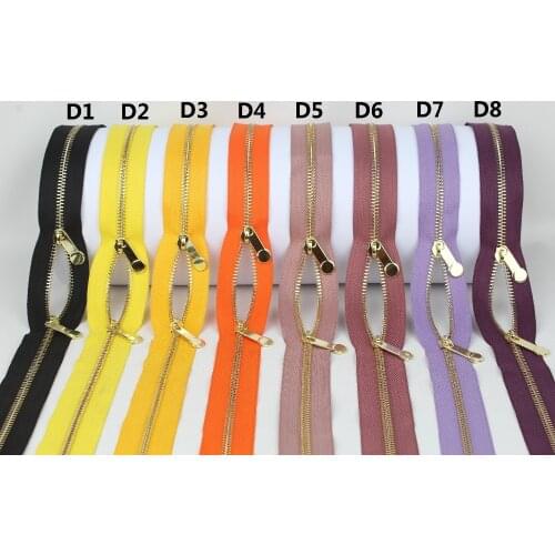 5# double sliders golden metal zippers black yellow golden orange fuchsia purple open-end diy zip for sewing bags gaments cloths