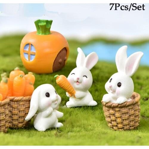 7Pcs/Set Cute Carrots Rabbit Garden Micro Landscape Decoration Gardening Succulents Accessories Fairy Garden Miniatures Decor