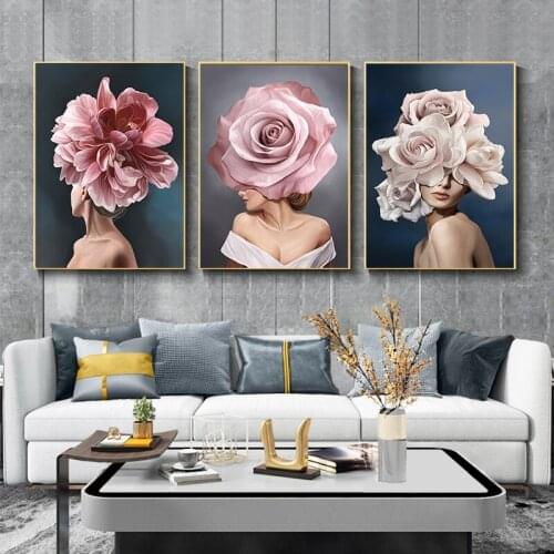 5D DIY diamond embroidery Pink White Flower Lady 3 pcs diamond painting Cross Stitch full square round Rhinestone mosaic decor