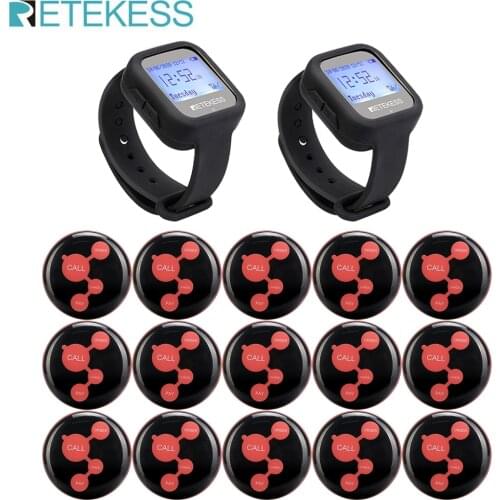 Retekess Wireless Pager 2pcs TD106 Watch Receiver+15pcs TD010 Call Transmitter Buttons Restaurant Waiter Calling System F9453