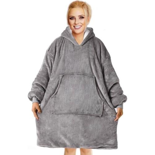 Oversize Hoodie Sofa Warm TV Blankets with Pocket Outdoor Hiking Hooded Sweatshirt Blanket