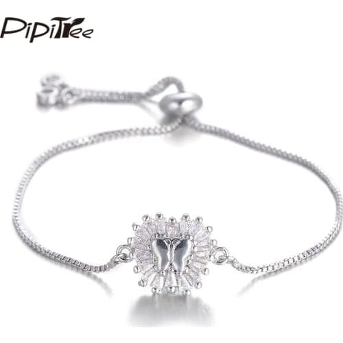 Pipitree Shiny Clear Cubic Zircon Butterfly Bracelets for Women Copper Chain CZ Crystal Bracelet & Bangle Jewelry Pulseras Mujer
