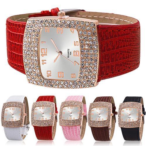 Women Watch Luxury Square Case Clock Quartz Alloy Shiny Rhinestones Faux Leather Analog Wrist Watch reloj mujer Ladies Dress Wat