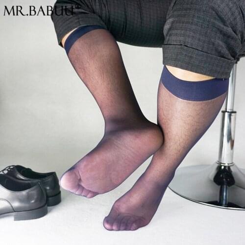 Black thin transparent middle tube solid color double-layer Luokou European and American business suits Japanese mens stockings