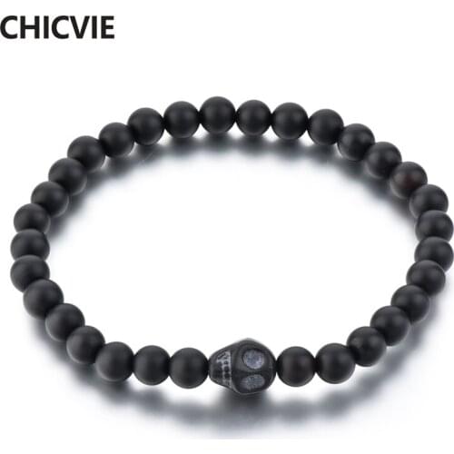 CHICVIE Black Charm Natural Stone Custom Skull Bracelets Bangles Beads For Women Jewelry Making Bracelets Dropshipping SBR180046