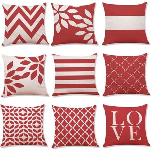 Flower Cushion Covers Stripes Cushion Cover pink Red Geometric Lattice Decorative Bred Linen Pillow Case For Car Bedding Sofa