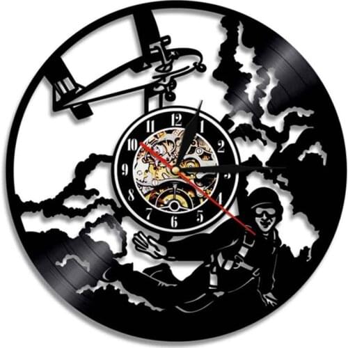 Sky Dive Sky Jumping Decorative Wall Clock Parachute Skydiving Vinyl Record Wall Clock 3D Wall Watch Parachutism Skydiver Girl