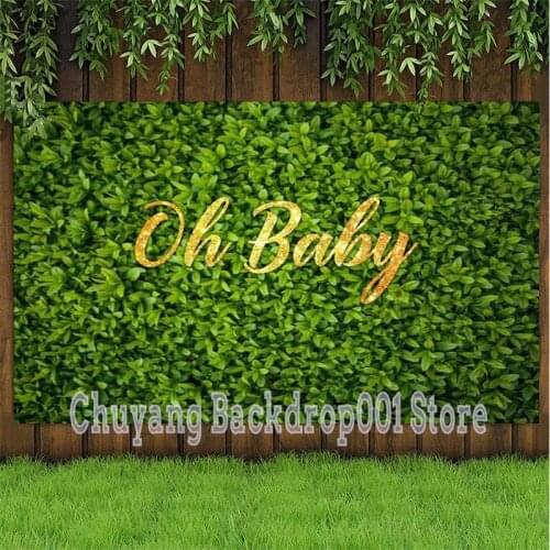 Oh Baby Photo Backdrop Green Leaf Newborn Happy Birthday Party Flower Children Baby Shower Photography Backgrounds Banner