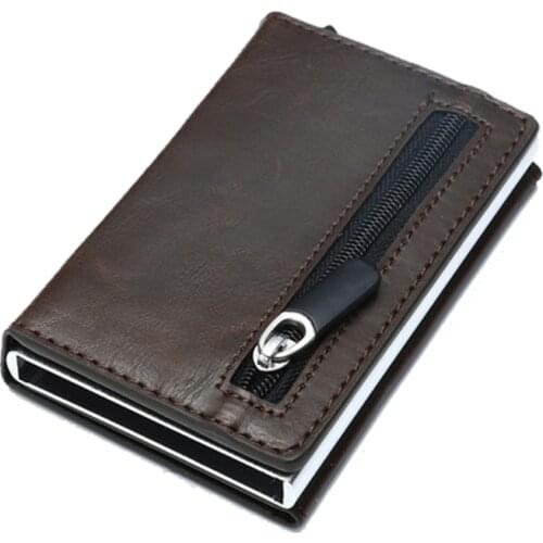 Automatic Credit Card Holder Case Small Wallet RFID Blocking Mens Faux Leather Zipper Coin Purse Business Slim Pocket