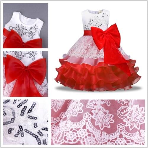 Lace Bow Baby Girls Summer Party Ball Gown Wedding Tutu Dresses Toddler Princess Birthday Sequin Dress Organza Muslin Robe