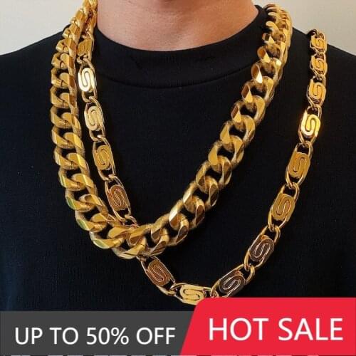 Men Punk Miami Cuban Choker Necklace Collar Statement Hip Hop Big Chunky Aluminum Gold Color Thick Chain Necklace Women Jewelry