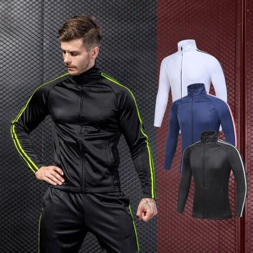 New2018 Autumn Winter Fleece Wool warm men sports clothes coat long sleeve blouse Stripe sportswear GYM Jogging Running Jackets