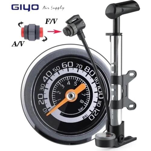 Giyo Bicycle Floor Standing Pump 120psi MTB Road Bike Mini Pump Tire Inflator Presta Schrader Dual Valve Conversion Gauge Pump