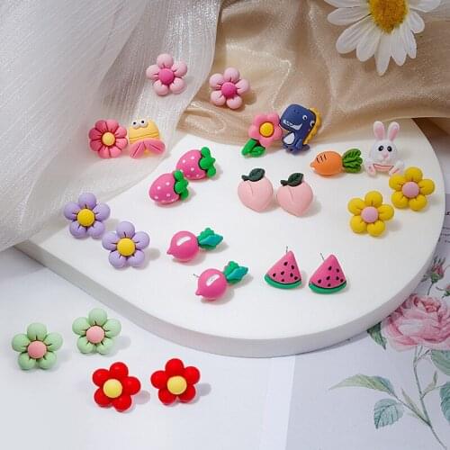 Origin Summer Korean Cute Carrot Dinosaur Flower Dangle earrings for Women Rabbit Carrot Asymmetric earrings Jewelry Accessories