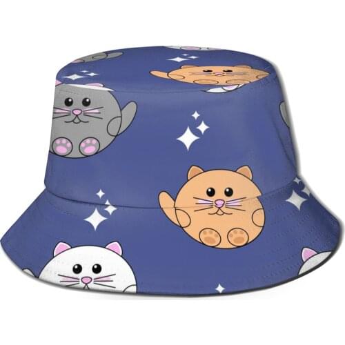 CINESSD Kawaii Cat Cute Cat Pattern Bucket Hat Summer Hats Fisherman Hat Foldable Women Men Sunscreen Shade Caps