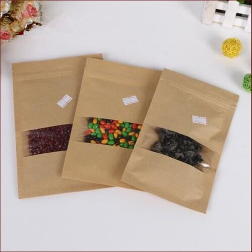 100pcs Flat Brown Kraft Paper Bag With Window No Stand Up Zipper/zip Lock Jewelry Packaging Bag Paper Bags For Gifts/tea Bags