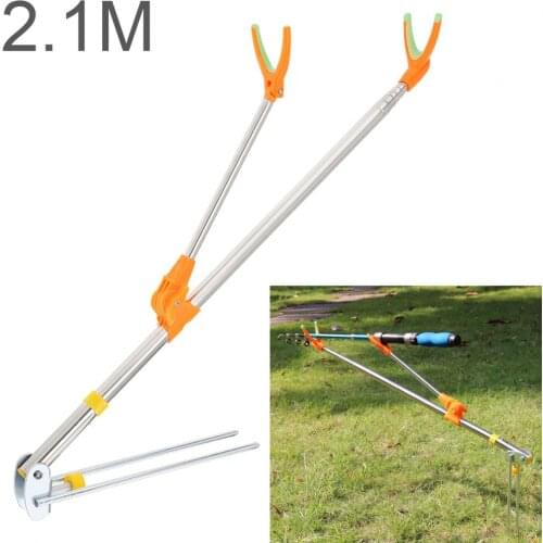 2.1m Fishing Rod Ground Inserted Stand Bracket Metal Stretch Pole Fishing Box Chair Holder