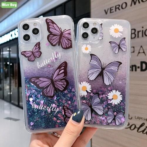 Liquid Butterfly Quicksand Phone Cases For Samsung Galaxy S9 S8 S10 Plus S7 Edge S10e Case Soft Silicone Bling Glitter Cover