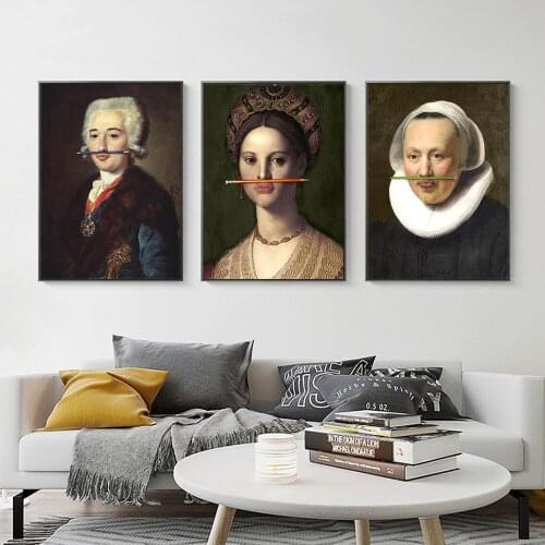 Nordic Vintage Fashion Palace Poster Art Prints Pouting Woman Pencil Canvas Painting Wall Art Bedroom Living Room Decor Picture