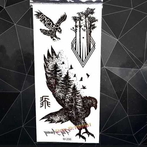 Forest Timber Eagle King Temporary Tattoo Stickers Birds Design Fake Black Tatoo For Men Body Arm Waterproof Flash Tattoo Decals