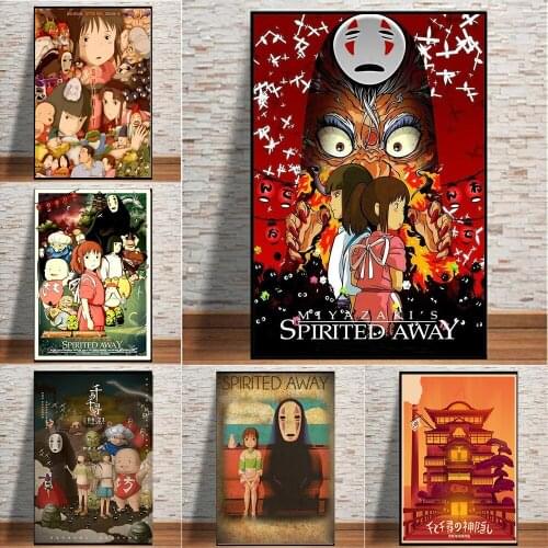 Japanese Anime Spirited Away Canvas Painting Wall Art For Living Room Chihiro Ogino Haku And No-Face Canvas Poster Home Decor