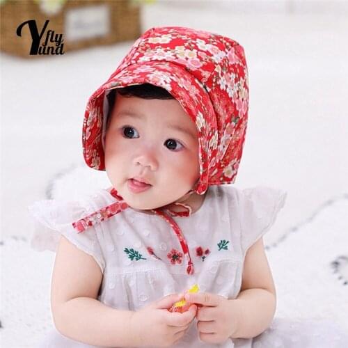 Yundfly 1PCS Cute Mini Flower Baby Girls Turban Caps Fashion Print Breathable Sunscreen Court Hats Infant Headwear Birthday Gift