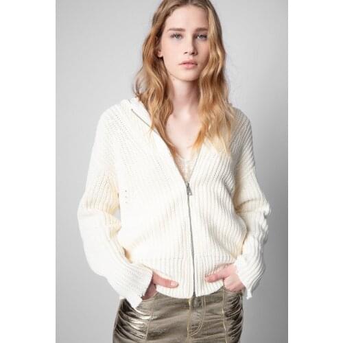 Women Sweater 2021 Autumn and Winter Loose Cashmere Classic Letter Embroidery Zipper Cardigan Hooded Sweater Knit Sweater