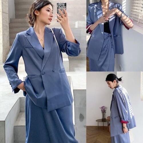 Fashion Elegant Women Suits Peaked Lapel Blazer & Ankle Length Skirt Office Lady Casual Daily Custom Made Jacket