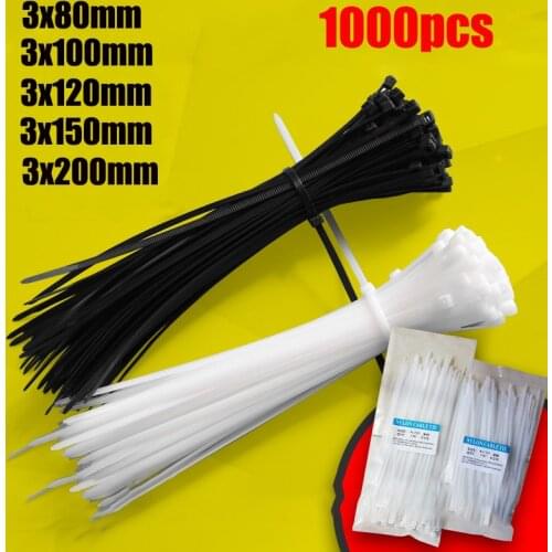 1000(500)pcs Black Self Locking Cable Tie High Quality Nylon Fasten Zip Wire Wrap Strap 3x100mm 3*80 3x120 3*150 3X200 plastic
