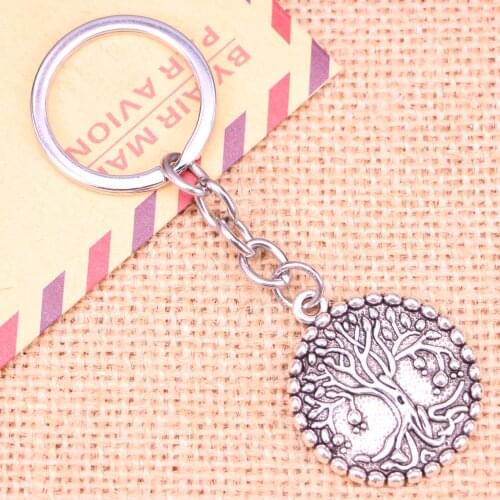 20pcs New Fashion Keychain 29 mm peace tree Pendants DIY Men Jewelry Car Key Chain Ring Holder Souvenir For Gift