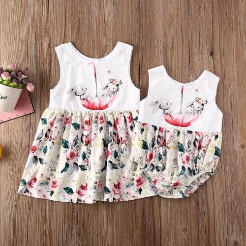 2020 Easter Rabbit Clothes Newborn Kids Baby Girl Sister Matching Outfits Bunny Romper Dress Set